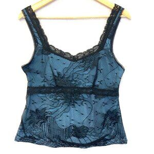 Vintage Y2K Arianne Lace Babydoll Tank Top Cami Large Blue Black Goth Witch Sexy